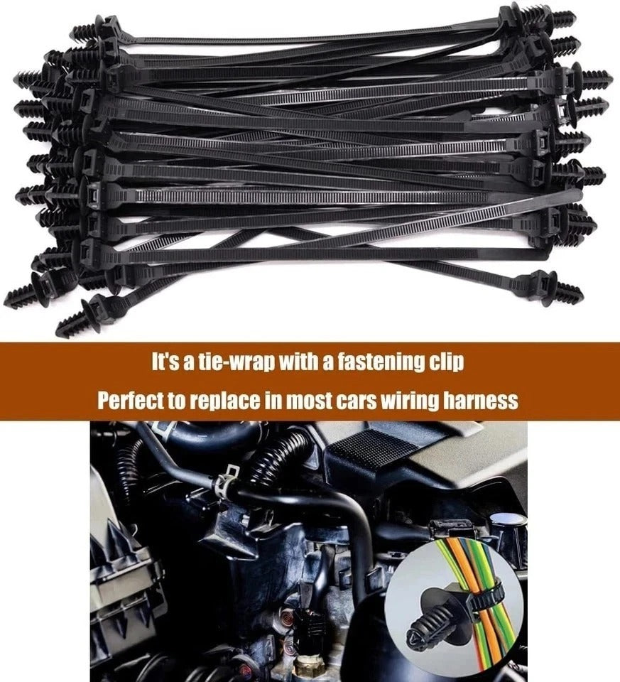 Push Mount Zip Ties, 8 Inch Cable Zip Tie Black Wire Tie with Push Pin Fir Tree