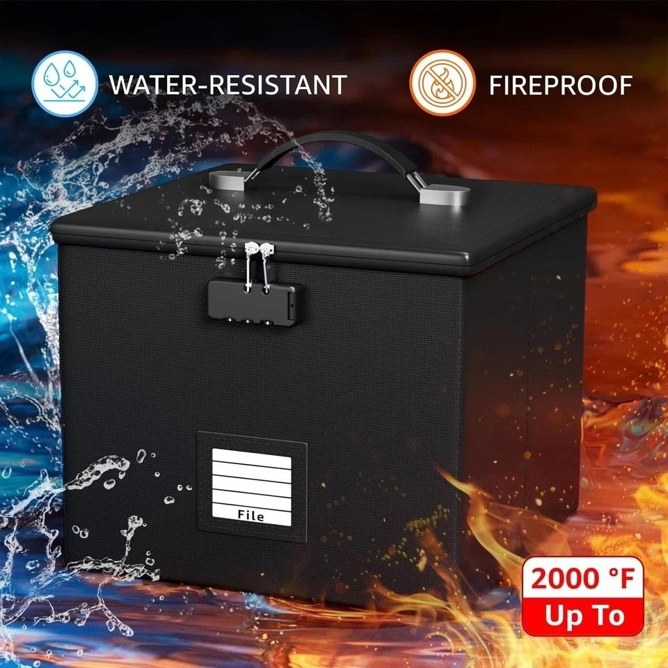 Fireproof File Box for Documents, Portable Waterproof Locking Storage Organizer